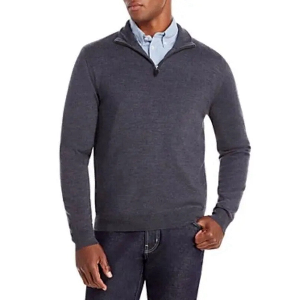 NWT The Men's Store Quarter Zip Merino Wool Sweater Medium Gray Size XXL
